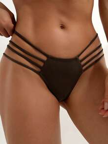 Swim SXY Quần bikini mùa hè thời trang dành cho nữ, màu trơn, dây mảnh, khoét eo. - màu nâu - Xem 4