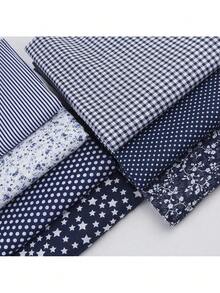 7Pcs/Set, DIY Fabric Set - Square, Multiple Patterns (Red Stars, Grids, Flowers, Polka Dots, Etc.), Pre Cut Polyester Fabric, Suitable For Sewing, Quilting, And Handmade Scrapbooking - Navy Blue - View 5