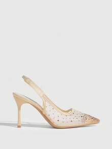 CUCCOO SZL Women's Fashion Pointed Toe Crystal/Rhinestone Satin Party/Evening High Heel Slip-On Pumps Valentine's Day - Gold - View 3