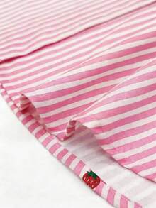 Resyla 女士上衣，草莓条纹全印花图案，清新轻盈设计，ins风衬衫，宽松长袖休闲两穿女式衬衫，送给闺蜜/女友的礼物，秋冬毕业季，返校穿搭，毕业季，女教师装，返校套头衫秋季套装 - 粉色 - 查看 4