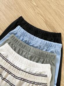 SHEIN Playful Pals 2件套幼儿男童休闲纯色圆领短袖T恤短裤套装，多色5件装，适合夏季 - 彩色 - 查看 6