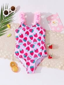 SHEIN Young Girl Ptinted Spaghetti Strap Bikini Top - Pink - View 4