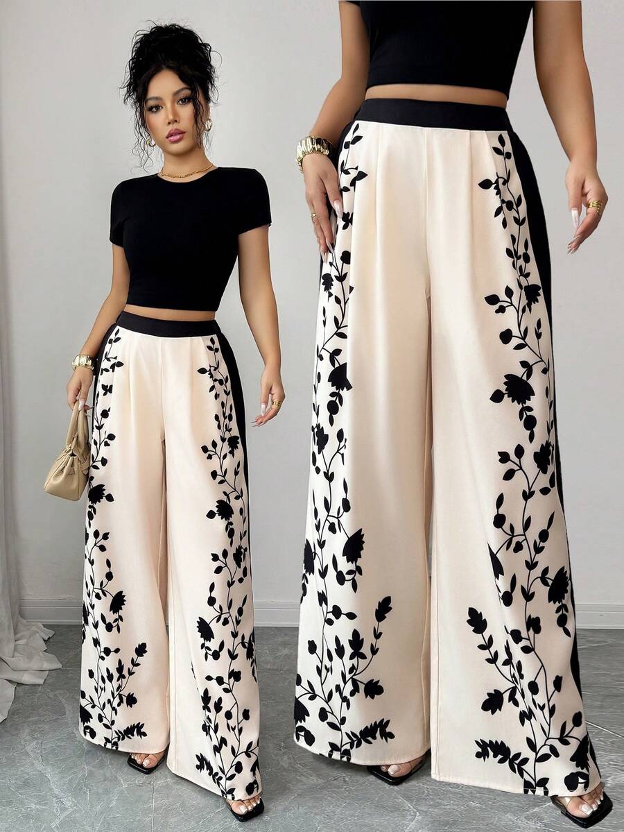 Elenzga Women's Fashionable Elegant Casual Printed Loose Pants - Multicolor - View 1