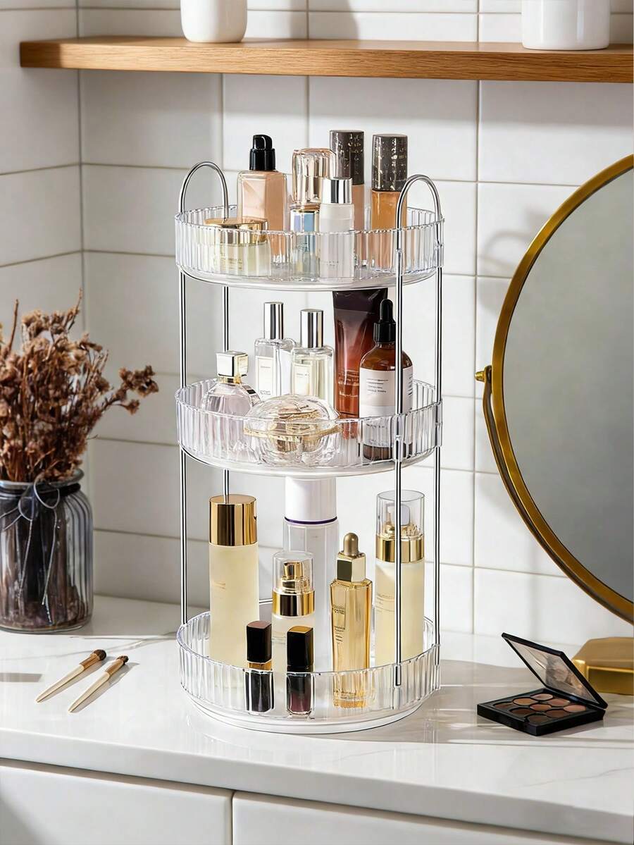 1pc 360 Degree Rotatable Multi-Functional Cosmetic Storage Rack, Large Capacity Bathroom Organizer Holder, Vanity Makeup Organizer, Transparent Tabletop Storage Box With Detachable & Reinforced Layers For Tall Bottles Bag, Bags, Makeup Bag, Vanity, Travel, Make Up Bag, Storage, Makeup Organizer, Toiletry Bag - Multicolor - View 1