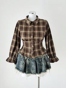 Sunspun 大码女士休闲格子衬衫，春秋季 - 彩色 - 查看 4