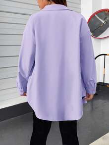 SHEIN Essnce Bộ đồ liền thân hai mảnh dành cho nữ cỡ lớn mùa xuân hè, phong cách thể thao thường ngày thoải mái, rộng rãi, gồm áo sơ mi dài tay màu hồng cài cúc và áo vest đen bó sát, trang phục mùa xuân cho nữ, trang phục sân bay cho nữ, phong cách Y2K, thời trang đường phố. - Màu Lilac Tím - Xem 4