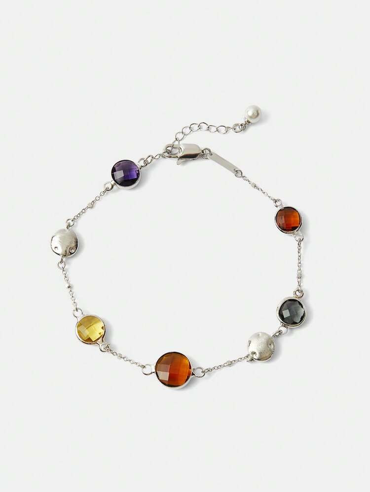 18K GOLD PLATED ASYMMETRICAL GEMSTONE BRACELET