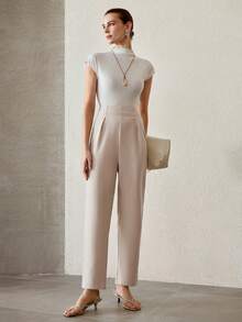 MOTF PREMIUM 女士通勤褶裥锥形裤 - 杏色 - 查看 6