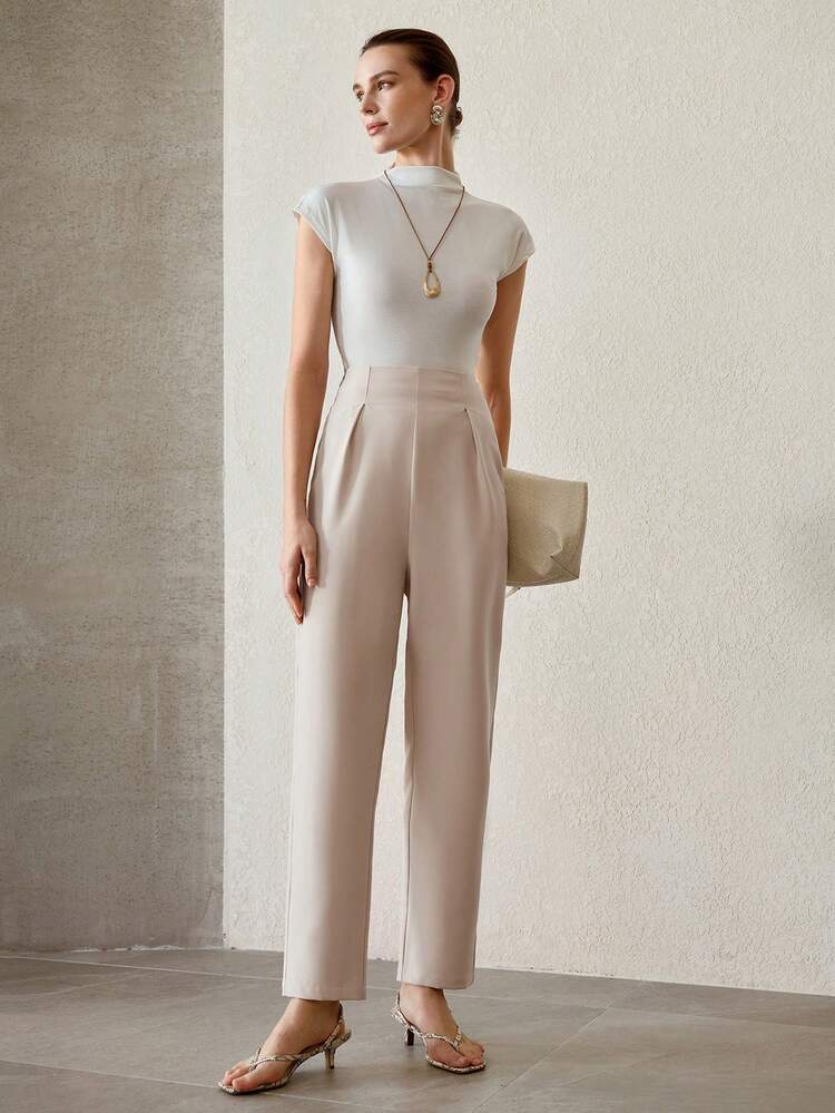 WOMEN'S PLEATED TAPERED PANTS FOR COMMUTING