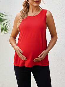 SHEIN Maternity Casual Backless Bow Tie Sleeveless Top, Suitable For Daily Commute And Vacation, Summer - Burgundy - View 4