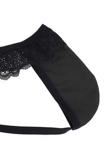 1pc Fashionable Mysterious Black Lace Trim Sexy Briefs For Men - Black - View 3