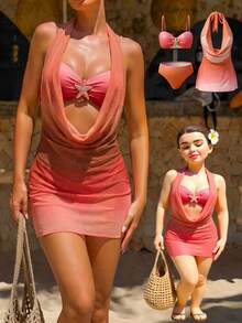 Bonvoyette Ombre Red Mesh Starfish Bikini Set - Red - View 10