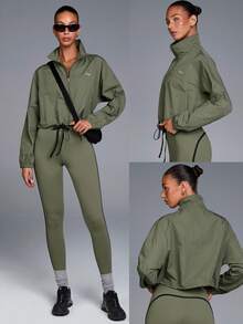 Menodora SHEIN Sport 女士休闲纯色抽绳下摆外套 - 粉色 - 查看 9