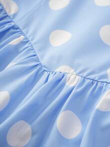 Olithes Áo quây nữ in chấm bi thời trang với vạt peplum - Màu xanh lam - Xem 6