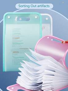 1个便携式文件收纳袋，大容量13层竖式文件袋，PP材质A4文件收纳整理袋，可扩展文件袋，返校季必备，学习用品 - 粉色 - 查看 5