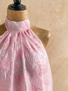 Soleia فستان قصير للنساء بتصميم الهالتر مع ربطة خلفية وكشكشة على الهيم، أنيق للمواعيد والحفلات - وردي - مشاهدة 6