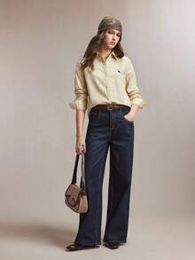 BizChic Áo sơ mi kaki mới mùa xuân/hè, cổ ve áo cài khuy phía trước, họa tiết thêu hình ngựa nhỏ phối màu tương phản, áo sơ mi nữ casual đa năng dễ phối đồ, phù hợp để mặc nhiều lớp, thích hợp cho nhiều dịp như năm 2000, công sở, đi làm, kinh doanh, các sự kiện xã hội. - Màu be - Xem 4