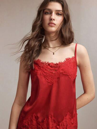 BizChic 2026 Spring/Summer New Burgundy Lace Patchwork Adjustable Spaghetti Strap Women's Tank Top, Chic & Elegant For Party, Urban Commute, Workplace, Business Office, Daily Casual, Romantic, 90s Retro, New Year, Valentine's Day, Birthday, Beach, Graduation, Fashion, Suitable For Wedding Guest, Host, Date, Gathering, Concert, Stage Performance, Breakfast, Tea Party, Airport, Summer Holiday