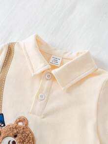 SHEIN 2pcs/Set Toddler Boys' Casual Cute Bear Embroidered Polo Shirt And Navy Shorts Set, Spring/Summer Baby Boy Clothes, Outfits - Navy - View 4