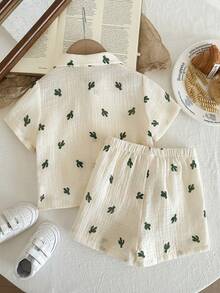 LMoss Kids 男婴可爱仙人掌印花衬衫套装，休闲舒适 - 白色 - 查看 2