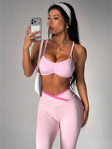 Slayform Women's Seamless Yoga Sports Bra, Sexy Backless Light Pink Yoga Bra Baby Pink Workout Bra Pink Activewear Bra Women's Athletic Wear - Pink - View 1