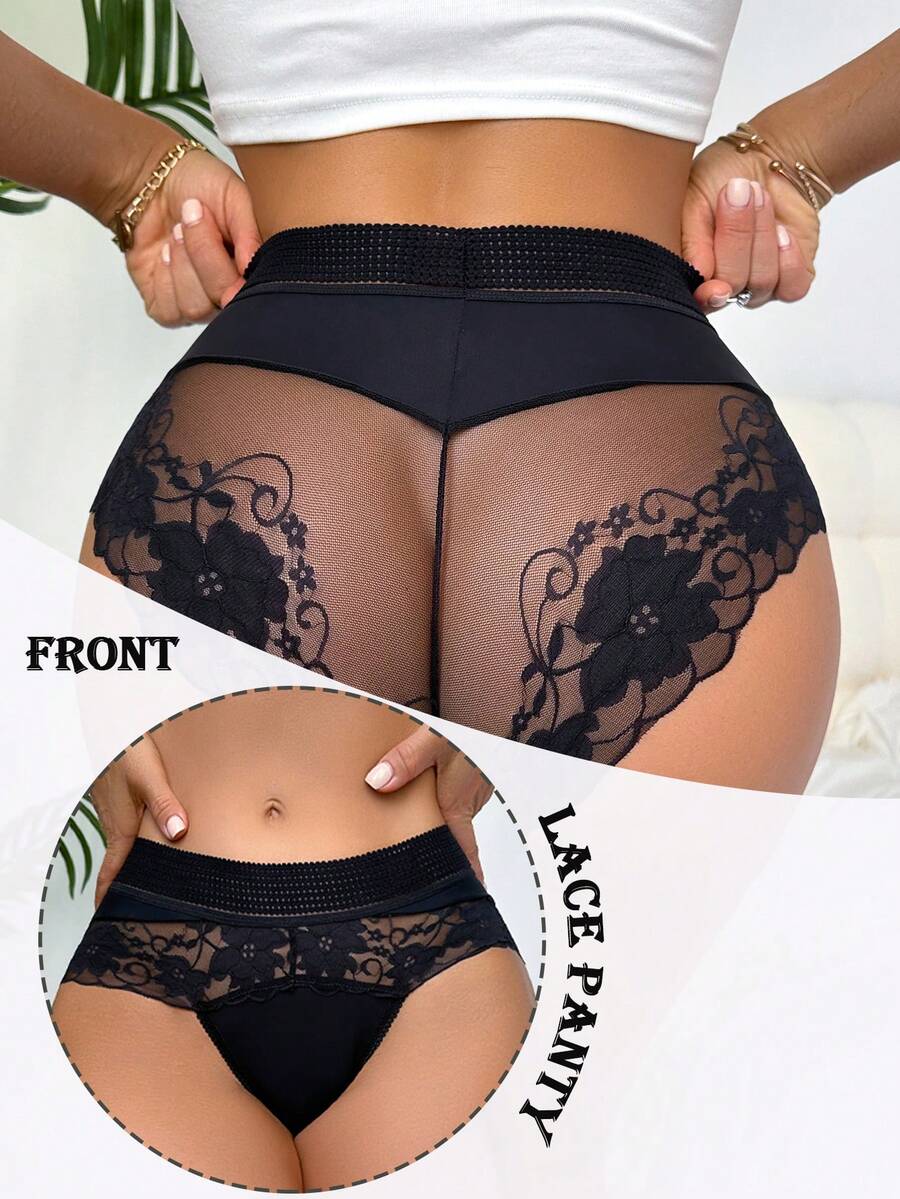 SHEIN 对比色蕾丝女士三角内裤 1 件性感内衣
