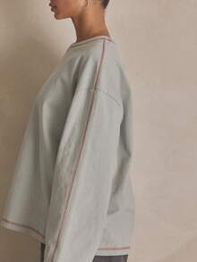 MUSERA Washed Oversized Long Sleeve Top Summer, Sporty, Casual, Day, Streetstyle, Streetwear Spring - Green - View 5
