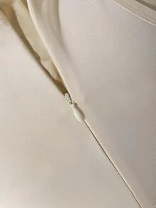 SHEIN 女童优雅简约圆领无袖收腰长款蕾丝拼接多层薄纱纯绿色夏季连衣裙，适合婚礼花童 - 杏色 - 查看 5