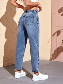 High-Waisted Mom Fit Jeans - 淺色2042 - 查看 3