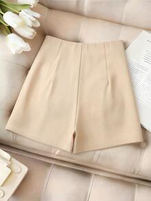 Franclia High-Waisted A-Line Wide Leg Women's Pants With Double-Breasted Buttons And Frill Trim, Slimming, Spring/Autumn New Style - Apricot - View 2