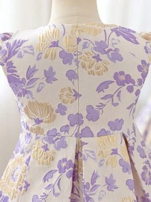 SHEIN Glamorique Kids 女童优雅提花公主裙，适合节日、派对、聚会、夏季穿着 - 淡紫色 - 查看 3