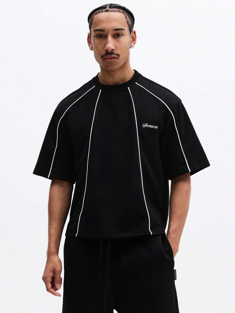 Camiseta extragrande de cuello redondo con ribete blanco