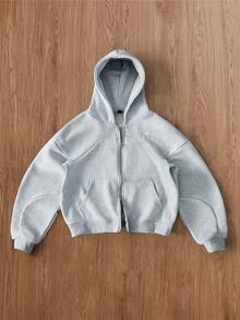 TOKVUE Men's Casual Hooded Cardigan, Structural Design With Graphic Print, Suitable For Daily Wear, Outings, School, Gatherings, Music Festivals