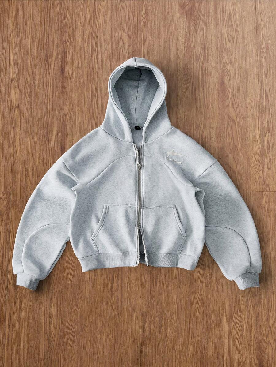 TOKVUE Men's Casual Hooded Cardigan, Structural Design With Graphic Print, Suitable For Daily Wear, Outings, School, Gatherings, Music Festivals