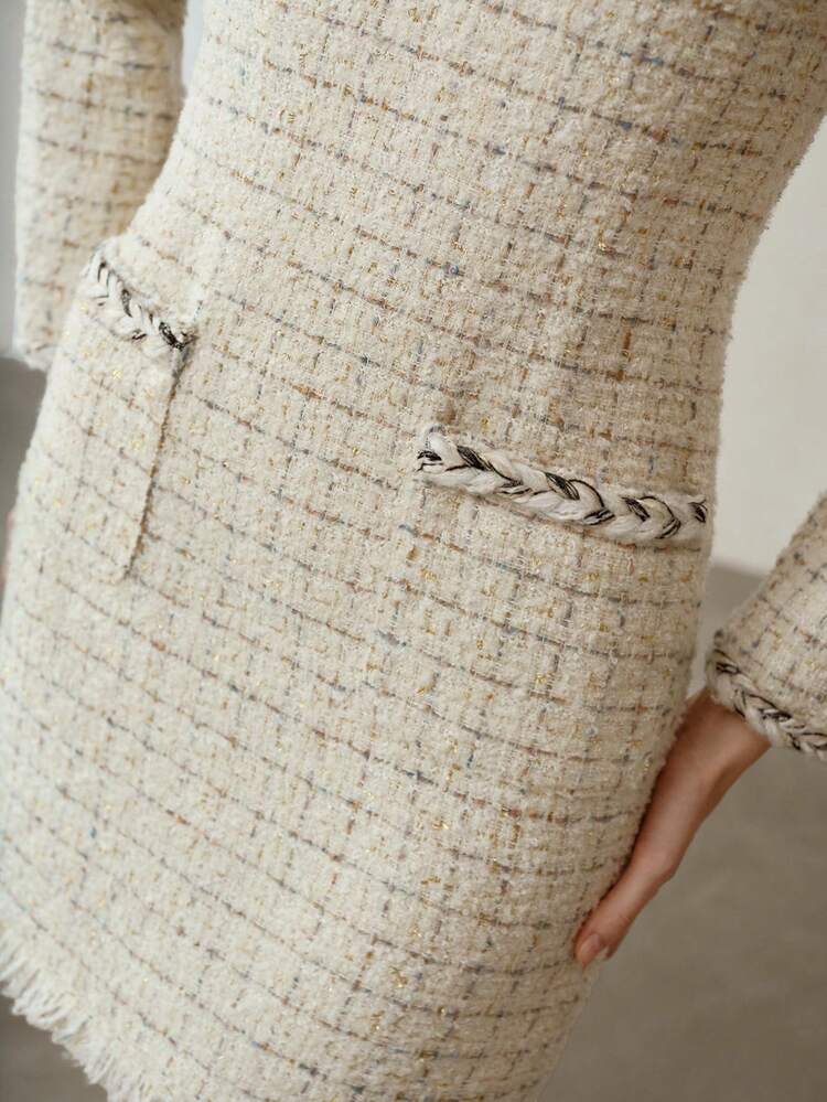 TWEED DRESS WITH RAW EDGE AND BACK ZIPPER