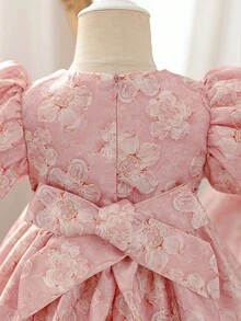 Glamorique Kids Glamorique 女婴公主裙，蓝色花卉欧根纱提花面料，优雅正式派对礼服，适合中东、欧洲、美洲，奢华舞台表演复活节 - 粉色 - 查看 3
