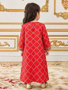 Baby Girl Loose Casual Minimalist Long Sleeve Pattern Long Dress - Multicolor - View 2