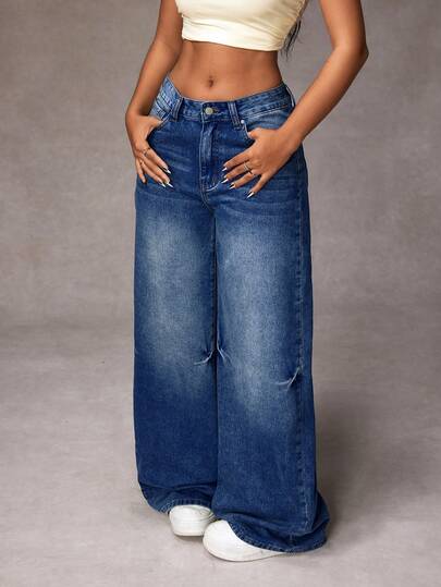 SHEIN ICON Jeans de mezclilla de unicolor casual de uso diario para mujer