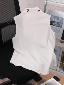 Resyla 大码女式无袖水果樱桃印花休闲衬衫，百搭夏季户外服饰 - 白色 - 查看 2