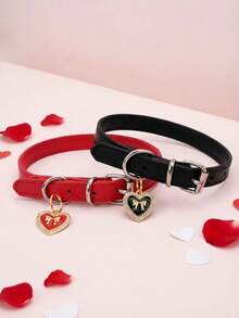 PETSIN Adjustable Classic Retro Collar For Pets, Dog, Cat, Pet Collar With Diamond-Studded Heart Embellishment - Multicolor - View 1