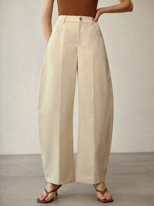 MOTF PREMIUM 女士纯色杏色斜纹优雅通勤裤 - 杏色 - 查看 2