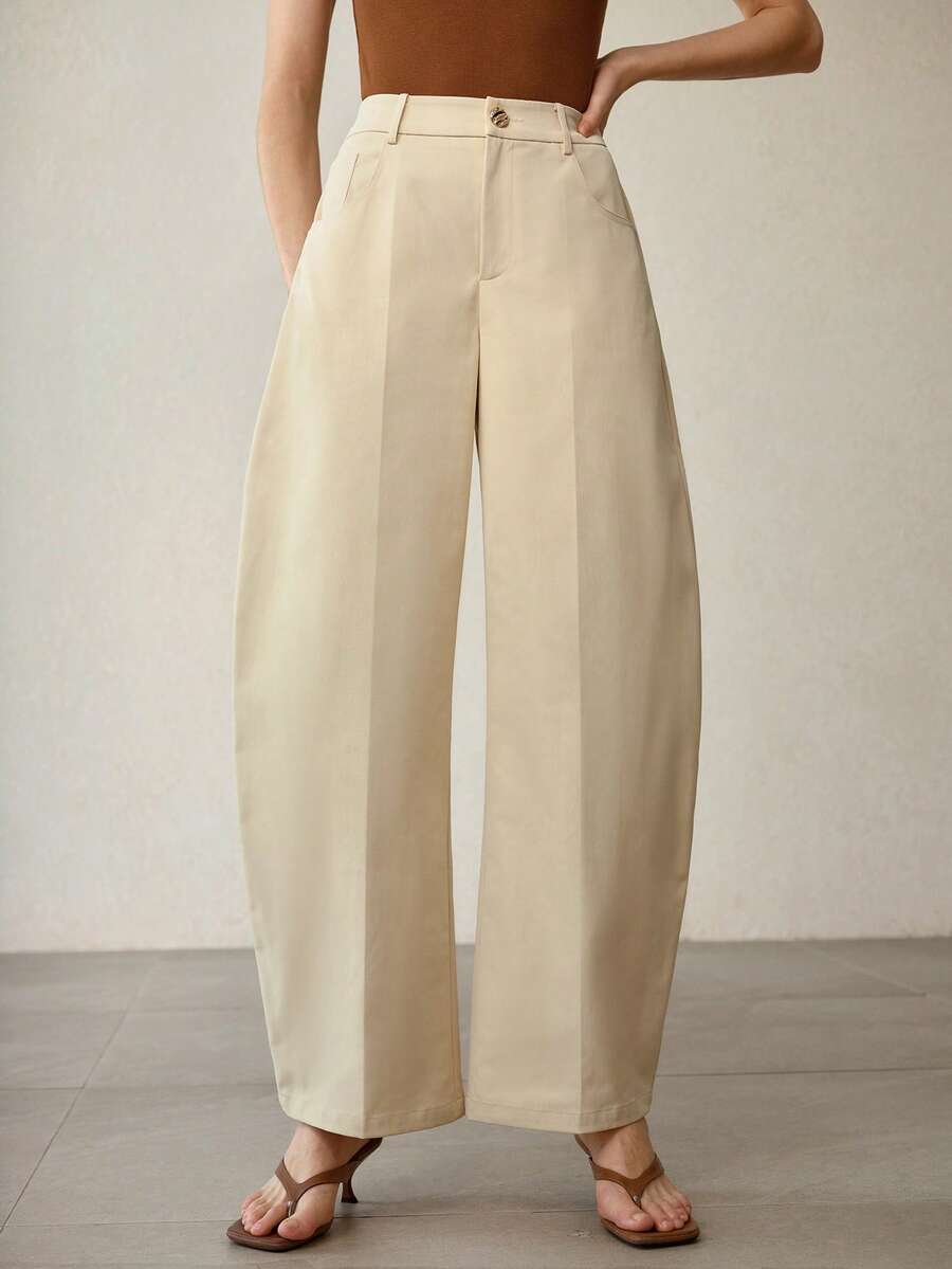 MOTF PREMIUM 女士纯色杏色斜纹优雅通勤裤 - 杏色 - 查看 2