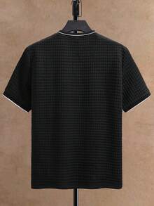 EGENSIO 男士提花纹理圆领短袖休闲T恤 - 黑色 - 查看 4