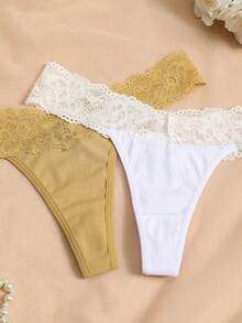 3件套优雅性感无缝蕾丝内裤套装 - 彩色 - 查看 3