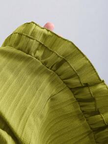 Sweetra Blusa de mujer de manga corta con volantes en el bajo y cintura con lazo, de unicolor para el verano - verde menta - Ver 4