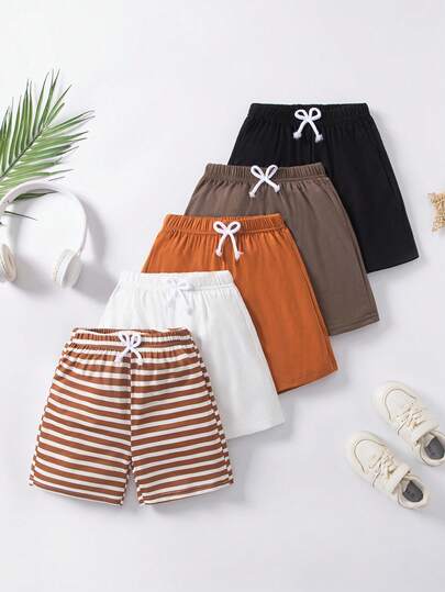 SHEIN 5pcs/Set Boys' Versatile Summer Shorts Boys Shorts Multipack Boy Clothes Shorts Kids Summer Shorts