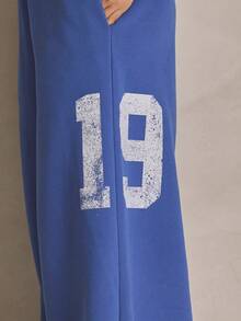 MUSERA Wide Leg Graphic Joggers Tracksuit Bottoms Summer, Sporty, Casual, Day, Streetstyle, Streetwear - Blue - View 5