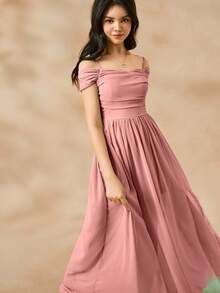 女童绿色雪纺独特吊带连衣裙，优雅开衩度假裙，适合夏季海滩穿着 - 粉色 - 查看 7