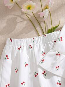 Souflis Souflis 2pcs/Set Infant & Baby Girl0-3 Years French Style Summer Outfit, Includes Ruffled Strap Vest With Cherry Print And Printed Pants, Fashionable & Cute, Suitable For Play, Home, School And Other Occasions - Multicolor - View 8