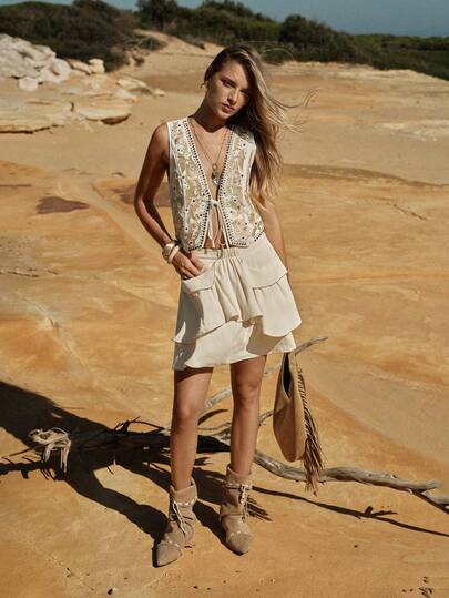 MOTF STUDIO 女士西部风格刺绣铆钉前系带夹克